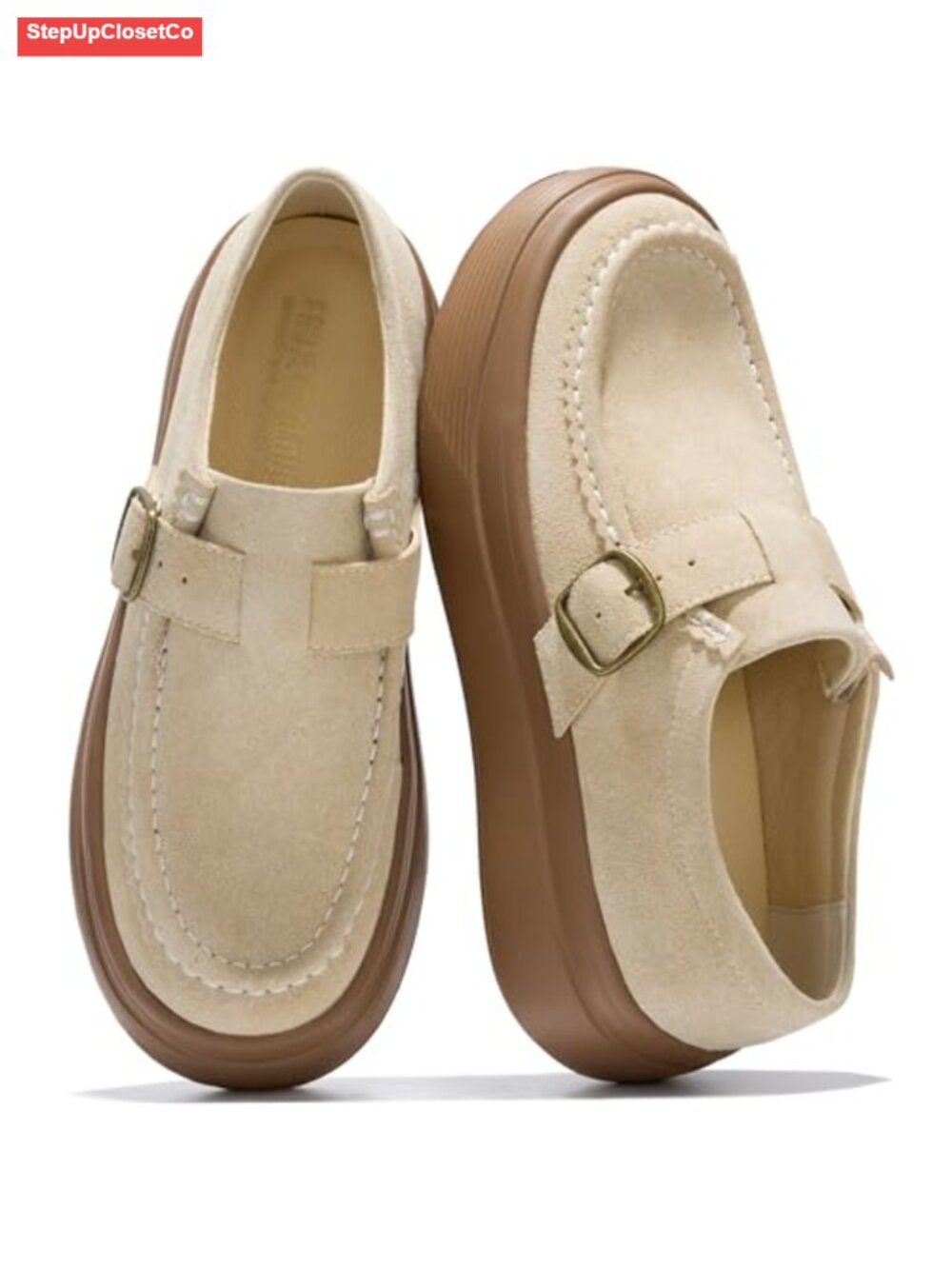 Genuine Suede Platform Loafers for Women - 1.89in Chunky Comfort Shoes